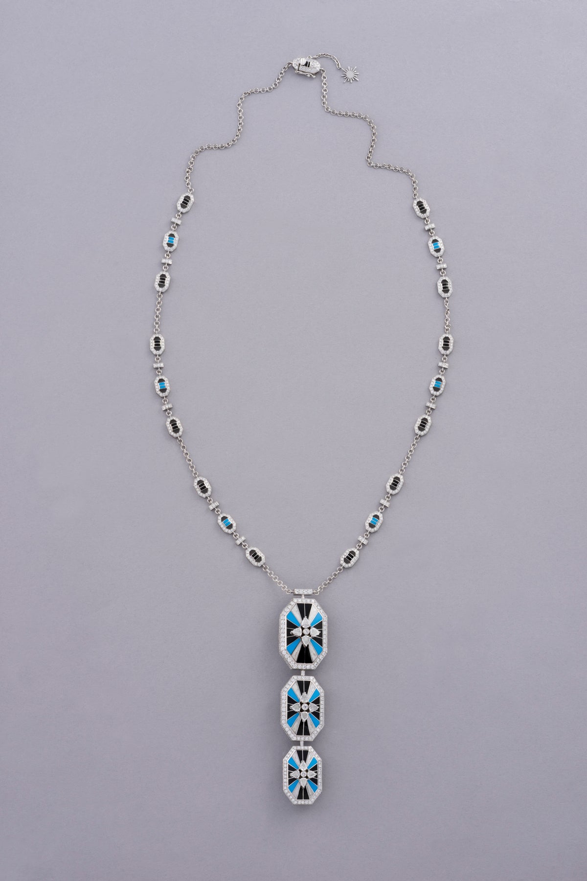 LINK Octagon Necklace, White Gold, Rose-cut Diamonds and Ceramic Enamel
