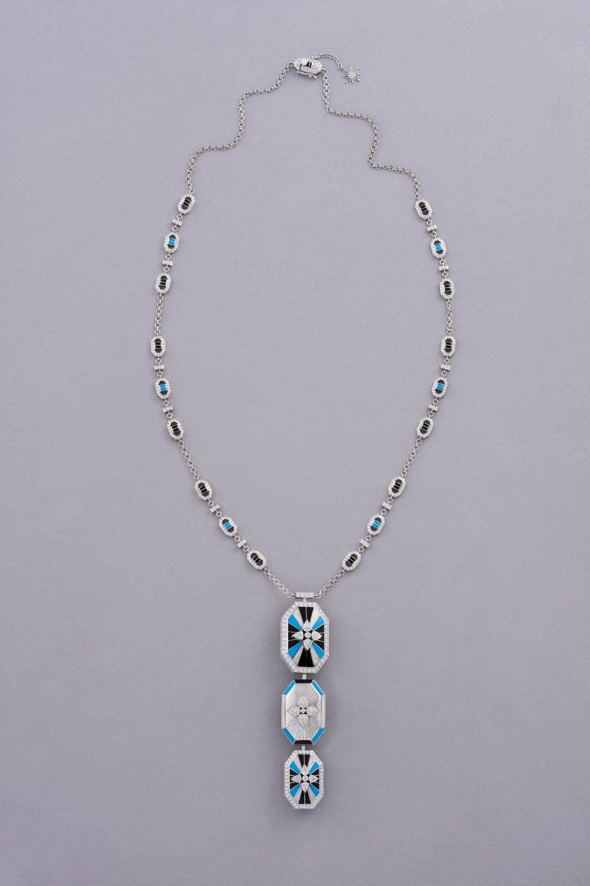 LINK Octagon Necklace, White Gold, Rose-cut Diamonds and Ceramic Enamel