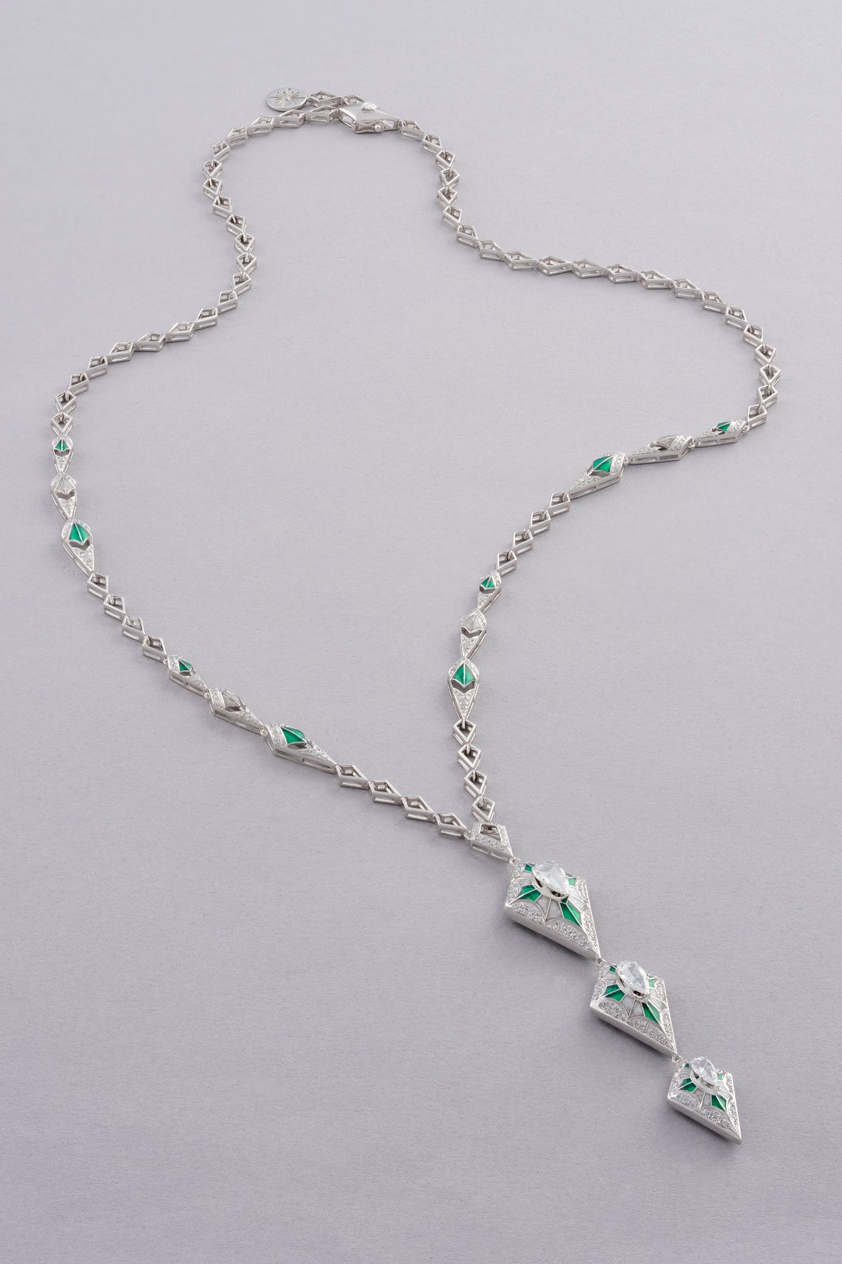 PRISM Kite Necklace, White Gold, Rose-cut Diamonds and Ceramic Enamel