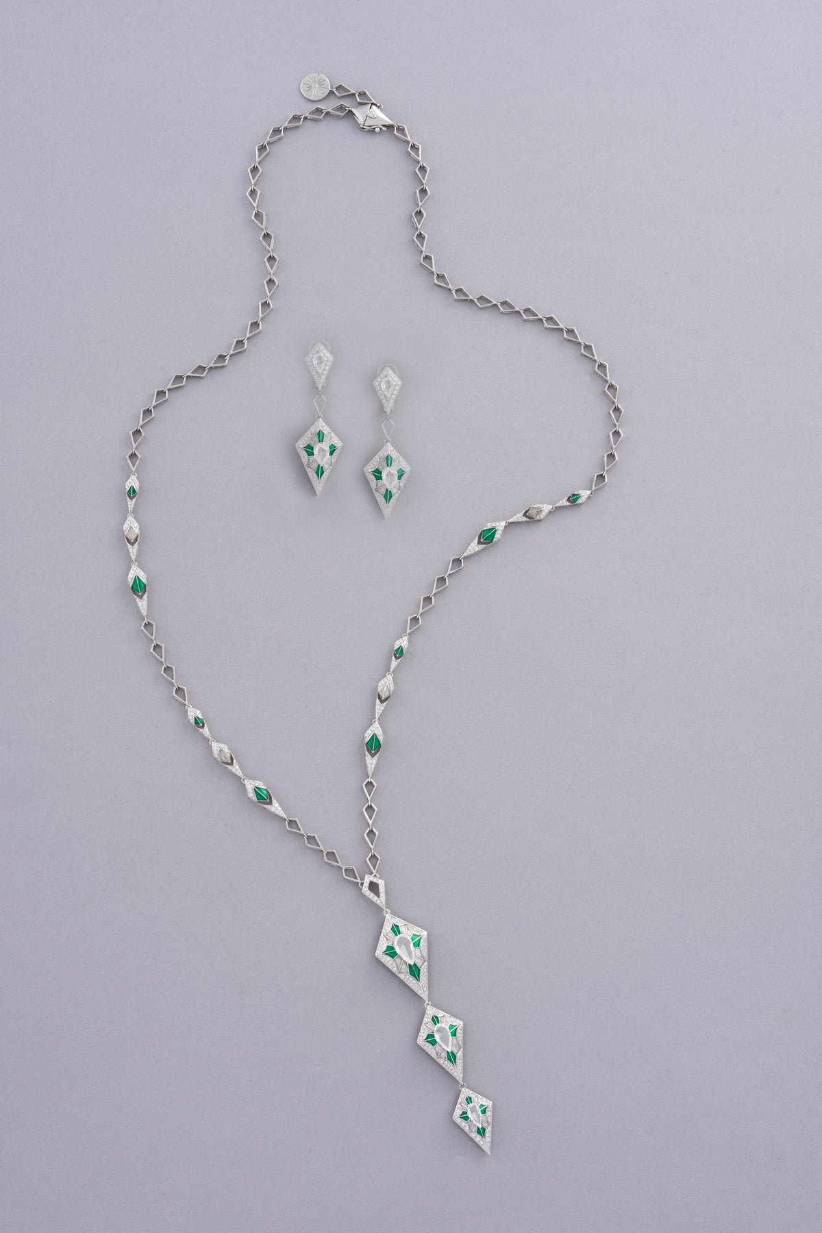 PRISM Kite Necklace, White Gold, Rose-cut Diamonds and Ceramic Enamel