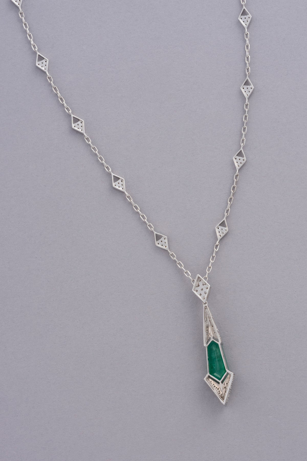 PRISM Column Necklace, White Gold, Brilliant-cut Diamonds and Emeralds