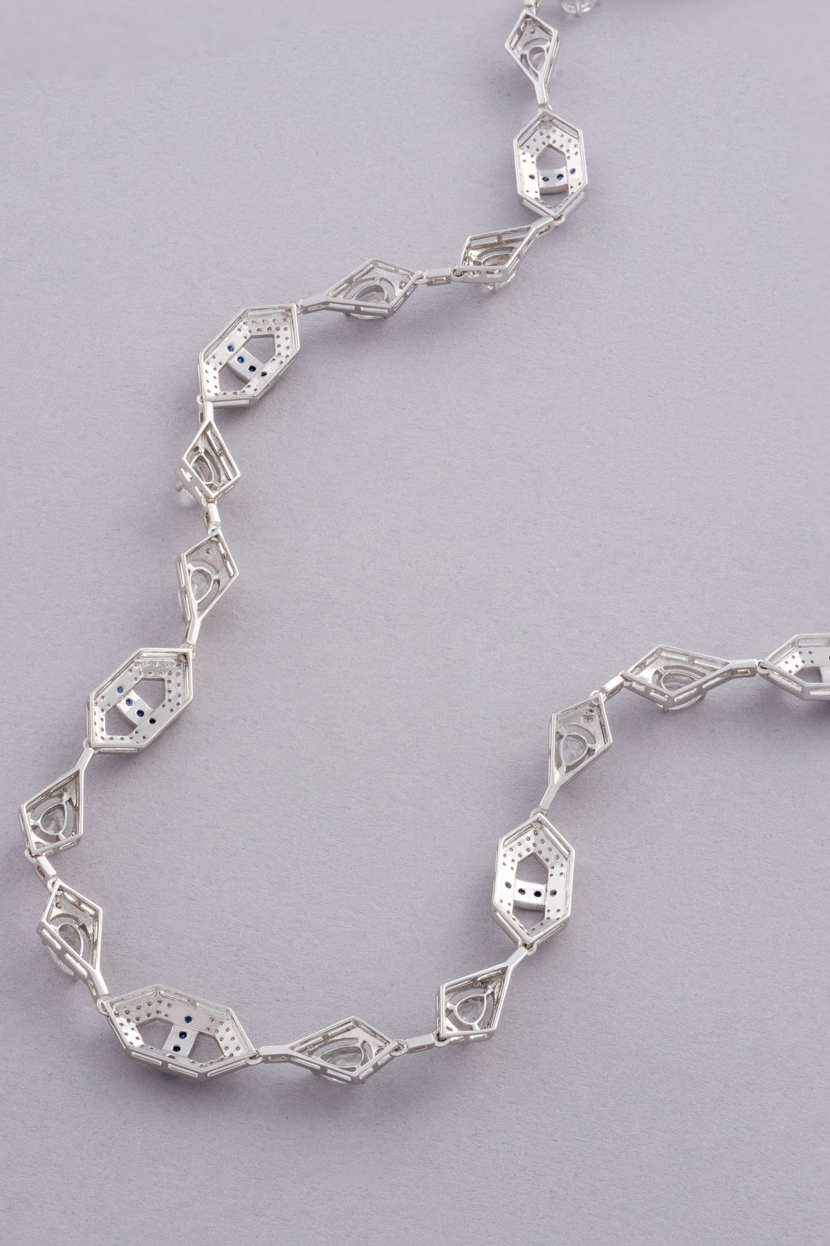LINK Drop Necklace, White Gold, Rose-cut Diamonds and Blue Sapphires