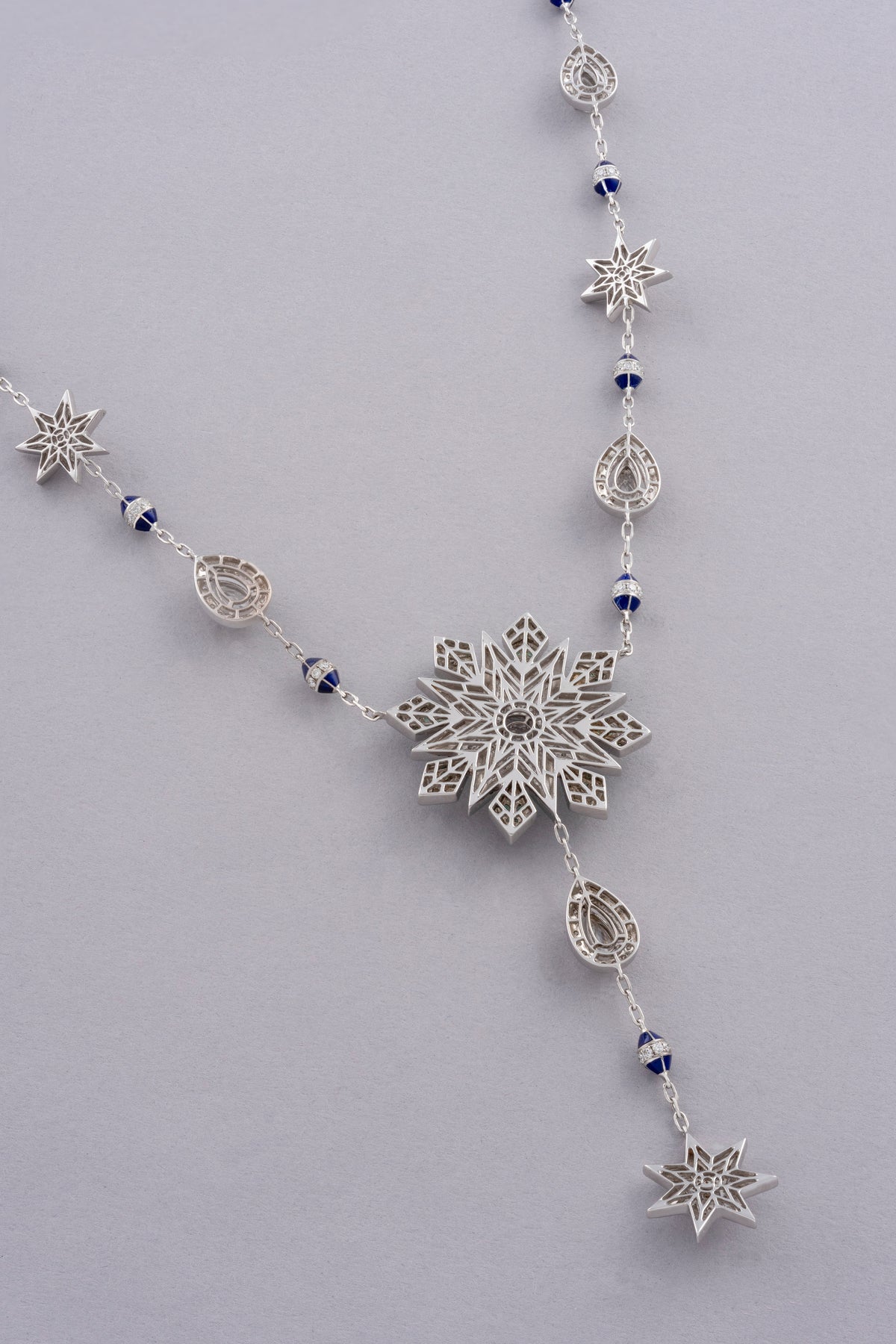 NOVA Starburst Necklace, White Gold, Rose-cut Diamonds and Emeralds
