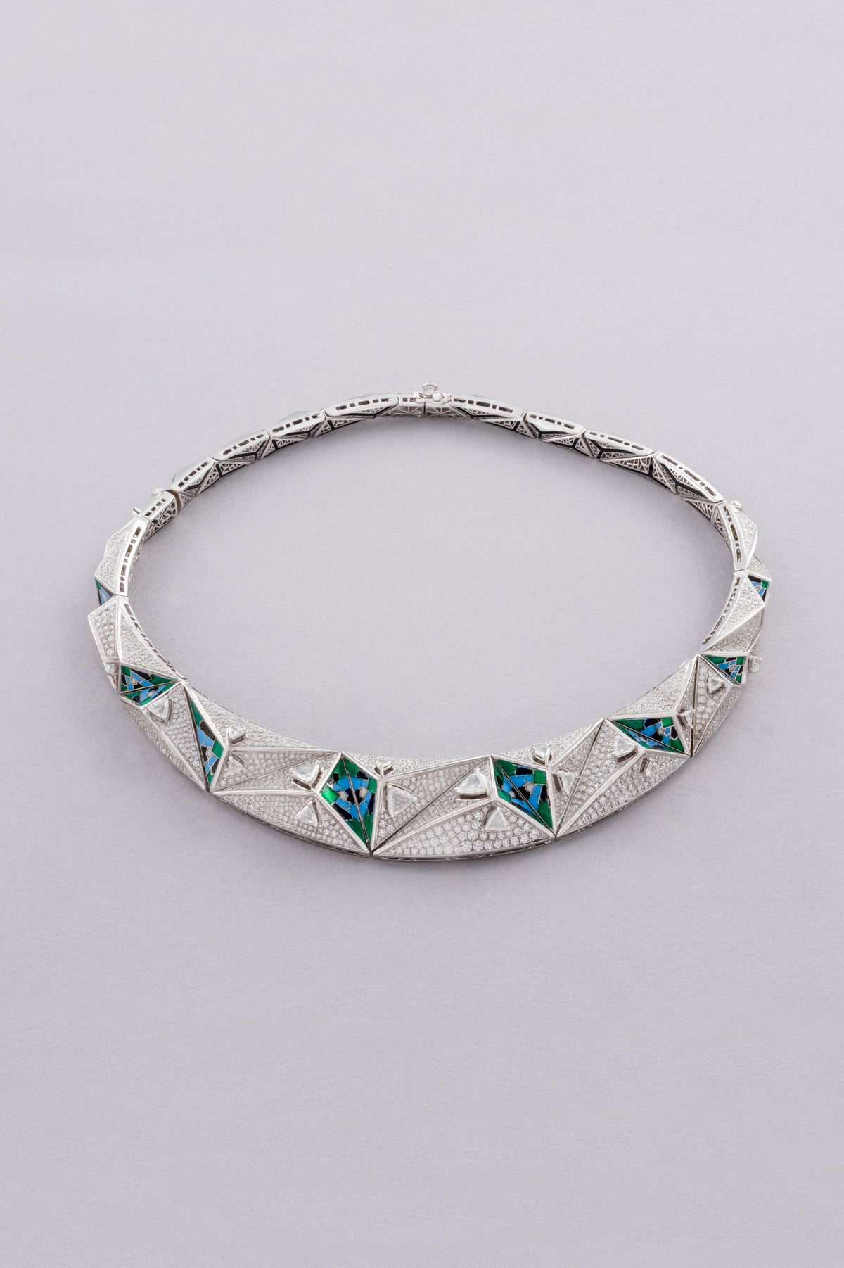 PRISM Mosaic Necklace, White Gold, Rose-cut Diamonds and Ceramic Enamel