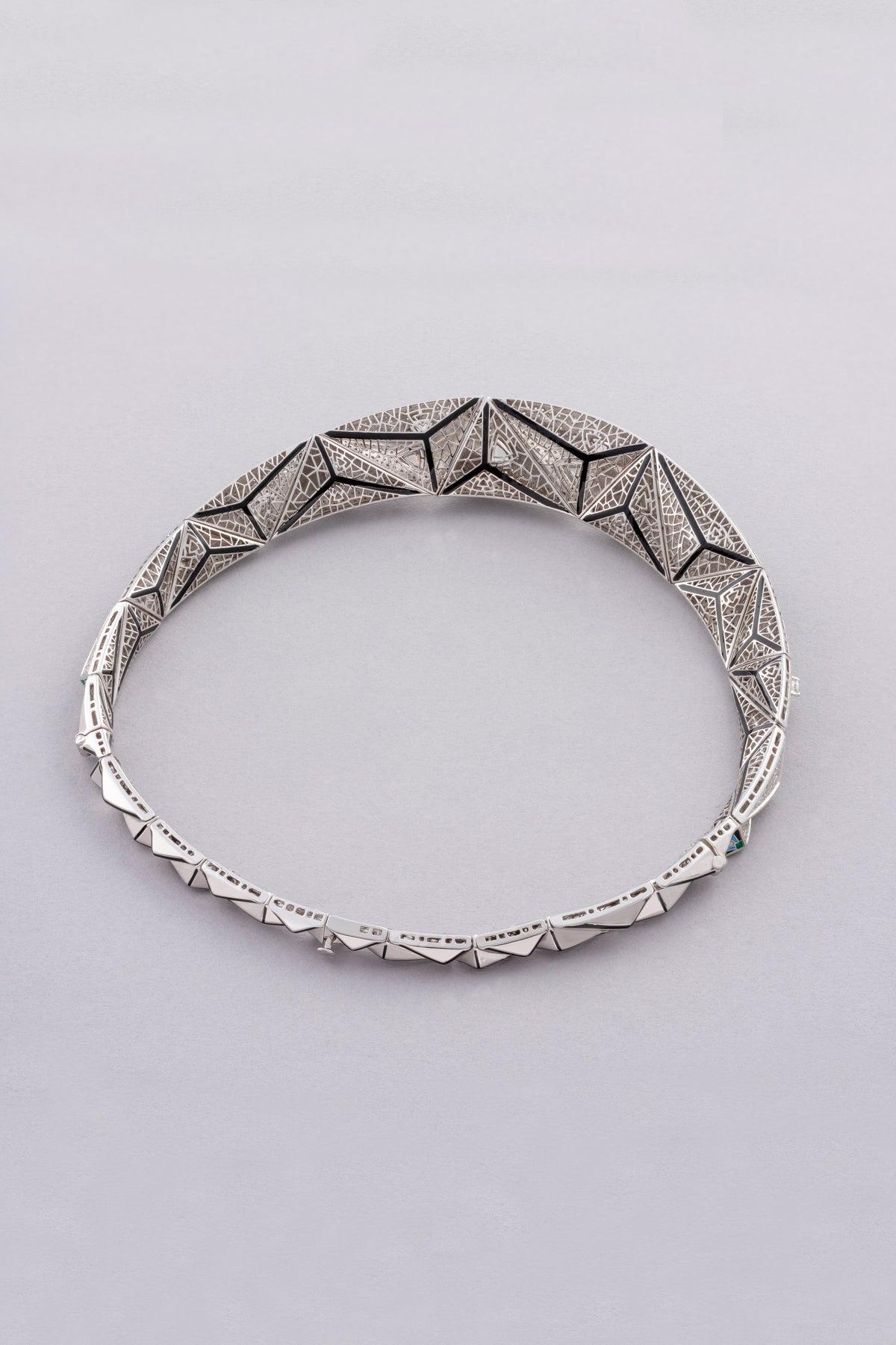 PRISM Mosaic Necklace, White Gold, Rose-cut Diamonds and Ceramic Enamel