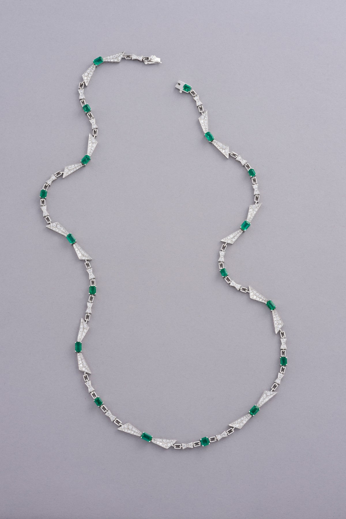 PRISM Emerald-Cut Necklace, White Gold, Brilliant-cut Diamonds and Emeralds