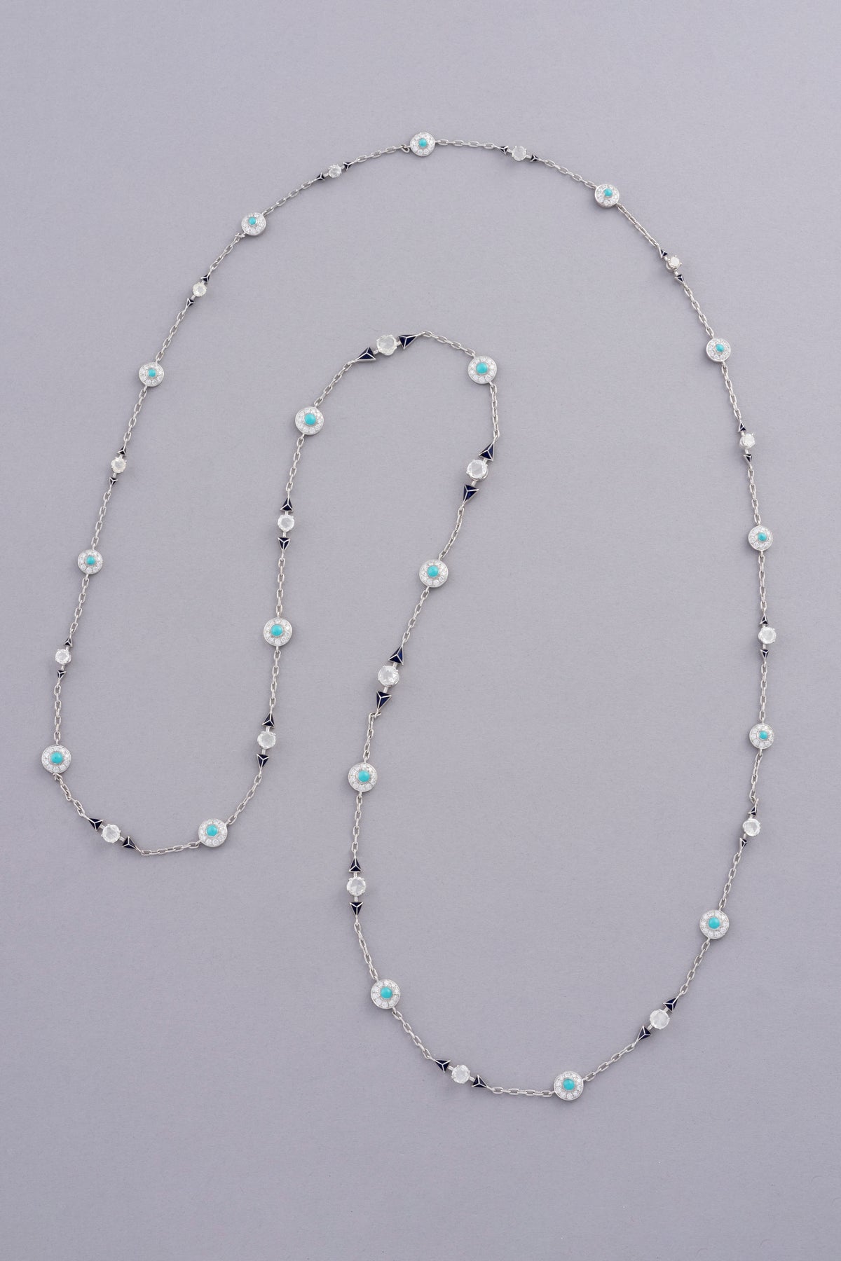 LINK Cabochon Necklace, White Gold, Rose-cut Diamonds and Ceramic Enamel