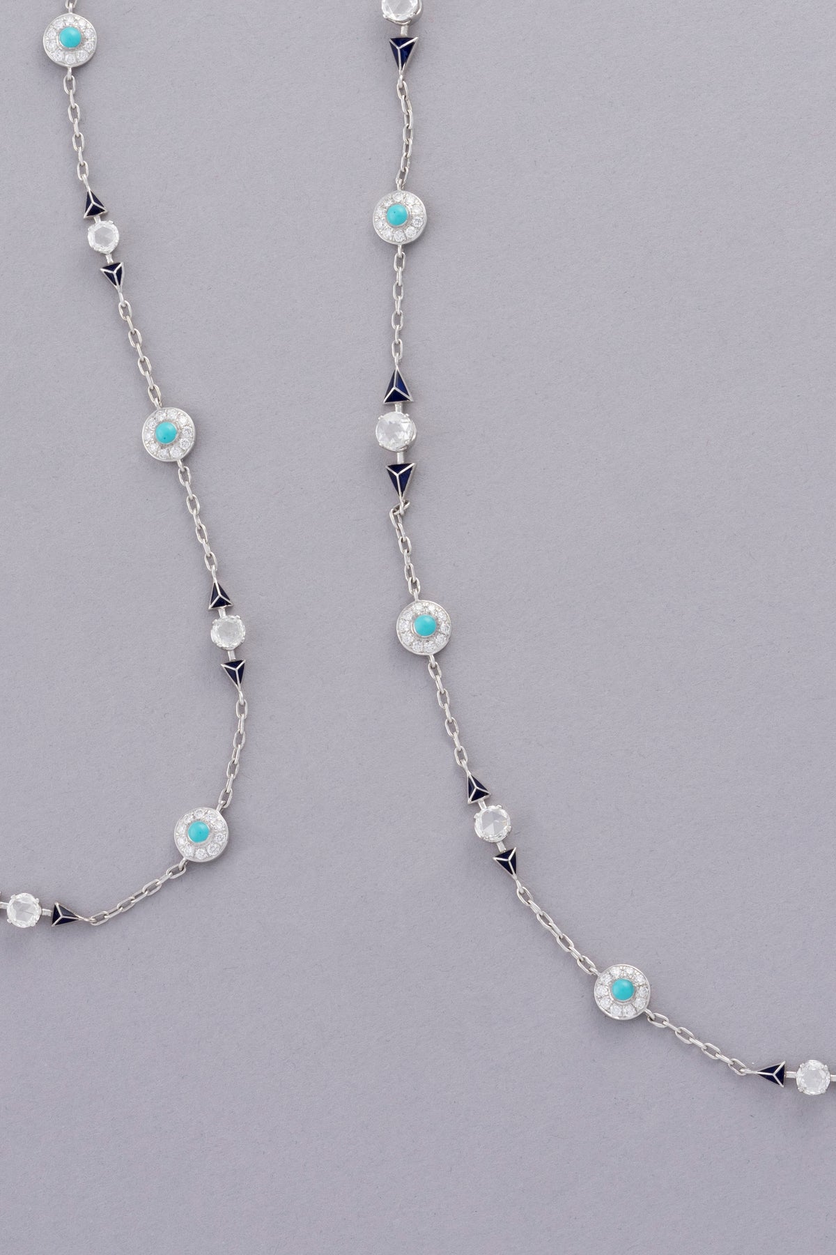 LINK Cabochon Necklace, White Gold, Rose-cut Diamonds and Ceramic Enamel