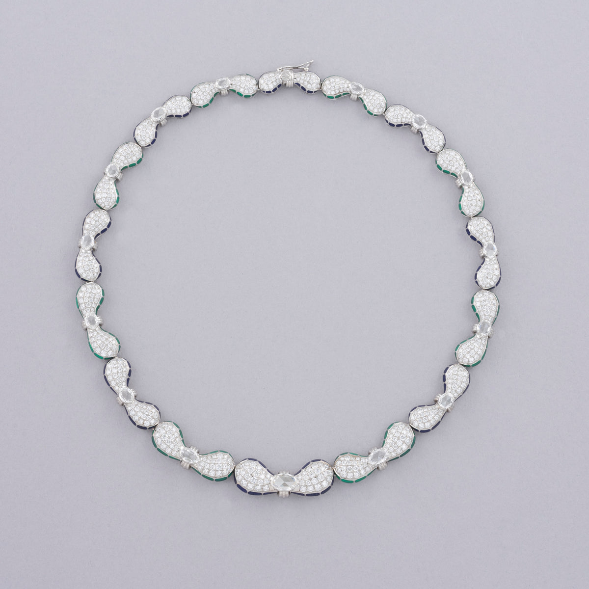 FLUTTER Petal Necklace, White Gold, Rose-cut Diamonds and Ceramic Enamel