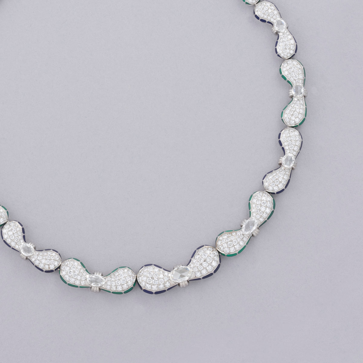 FLUTTER Petal Necklace, White Gold, Rose-cut Diamonds and Ceramic Enamel