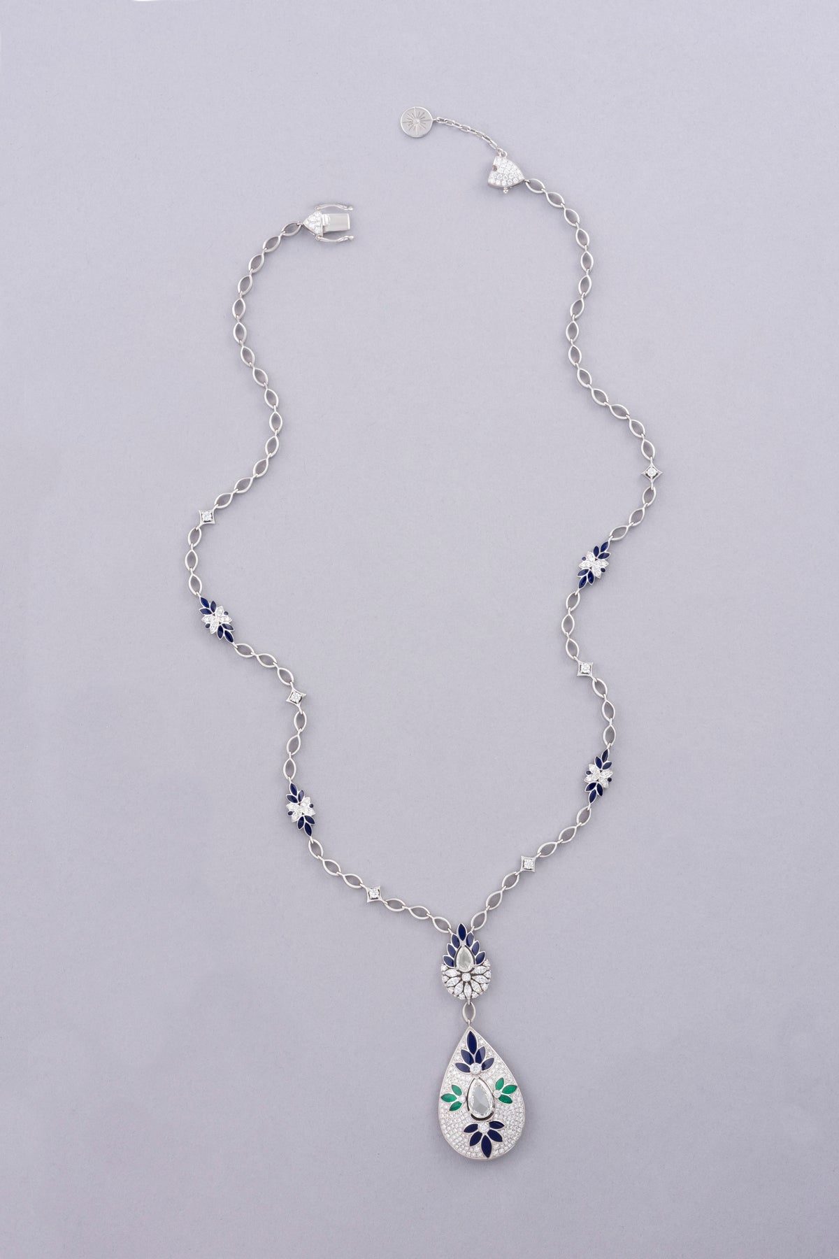 DEW Bloom Necklace, White Gold, Rose-cut Diamonds and Ceramic Enamel