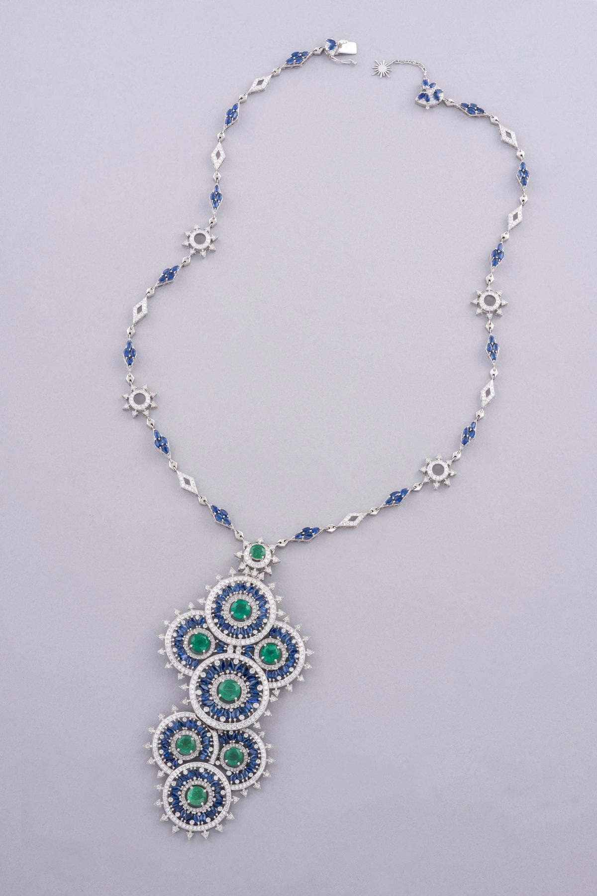 NOVA Constellation Necklace, White Gold, Brilliant-cut Diamonds and Marquise Blue Sapphires