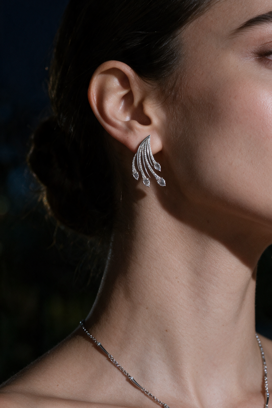 Cascade Earrings, White Gold, Rose-cut Diamonds