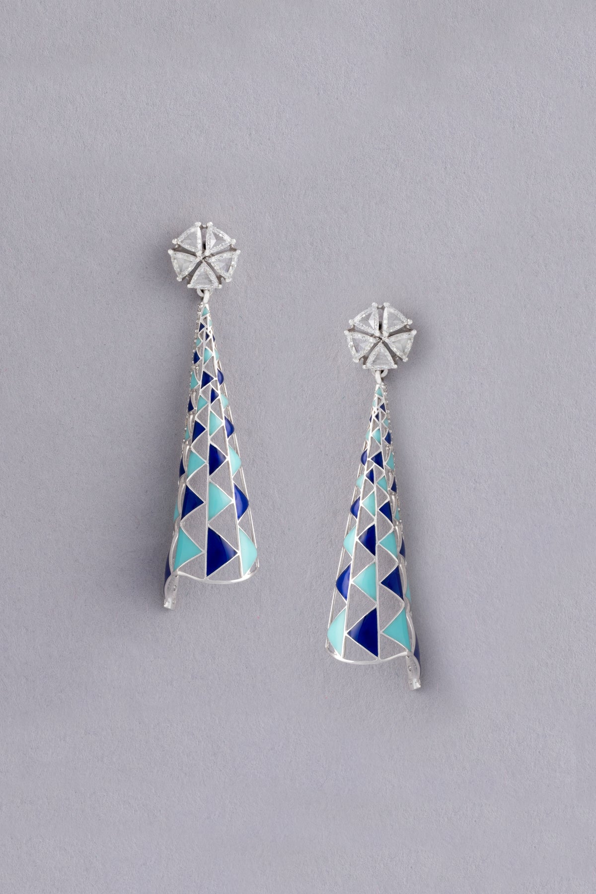 Spire Earrings, White Gold, Rose-cut Diamonds and Ceramic Enamel