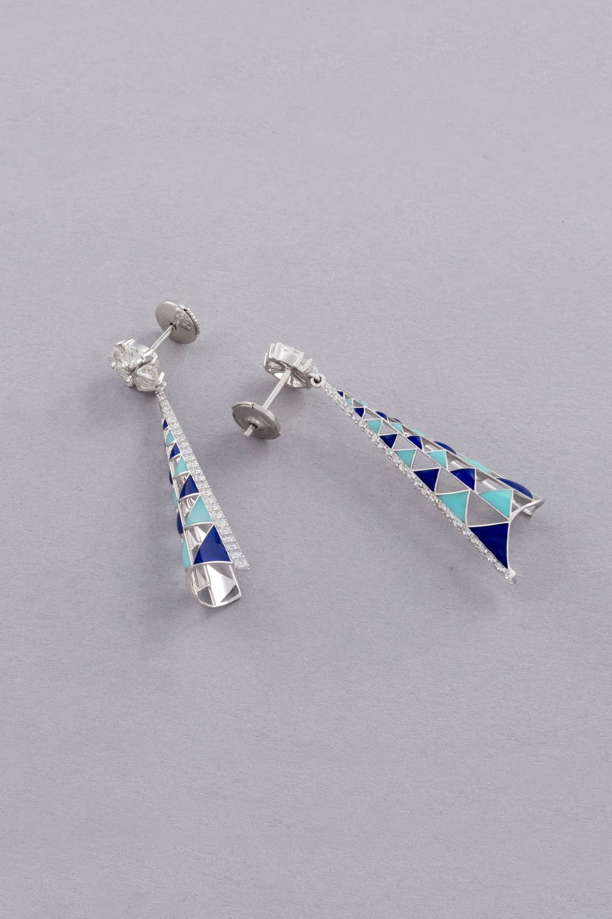 Spire Earrings, White Gold, Rose-cut Diamonds and Ceramic Enamel