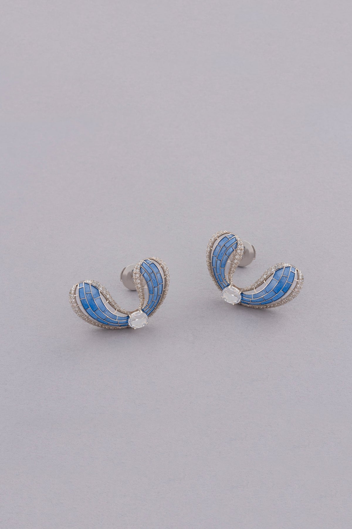 FLUTTER Earrings, White Gold, Rose-cut Diamonds and Ceramic Enamel