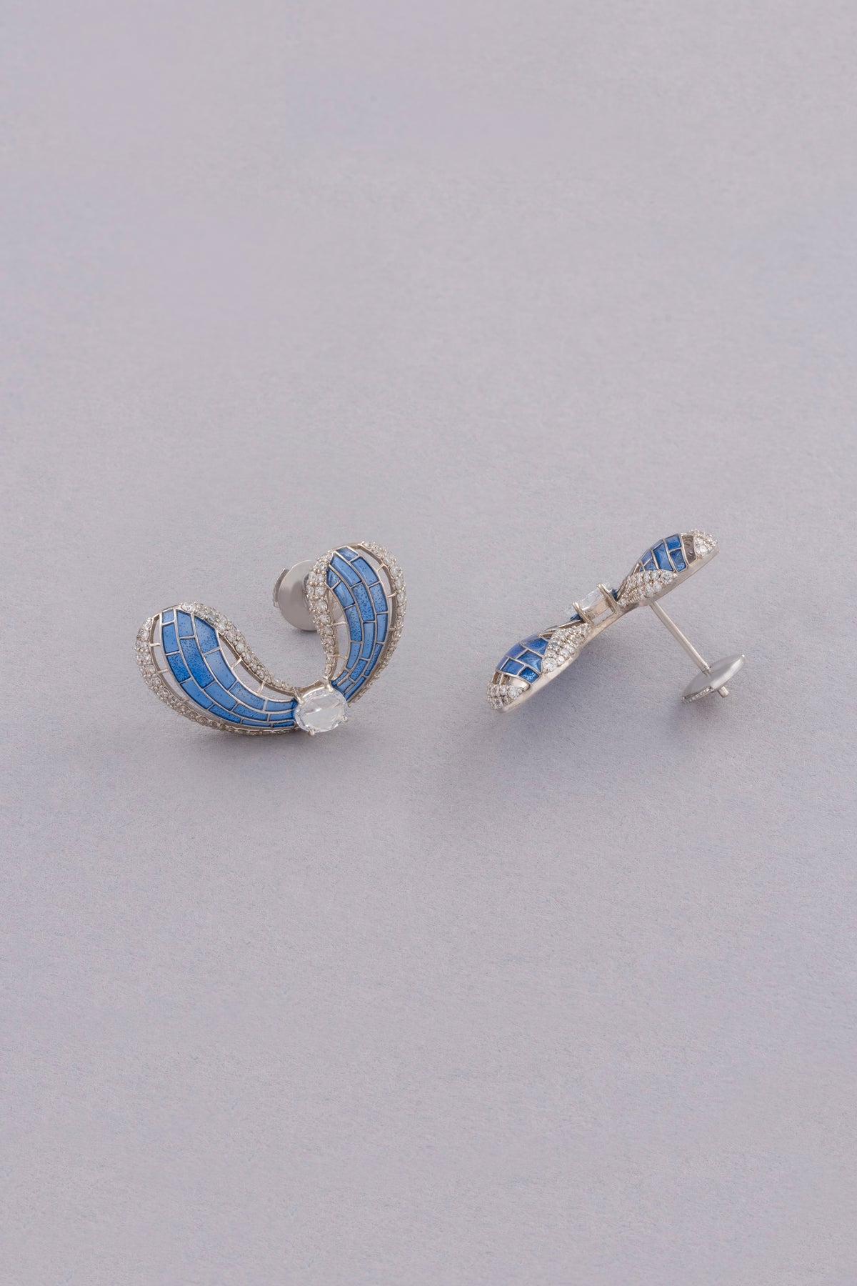 FLUTTER Earrings, White Gold, Rose-cut Diamonds and Ceramic Enamel