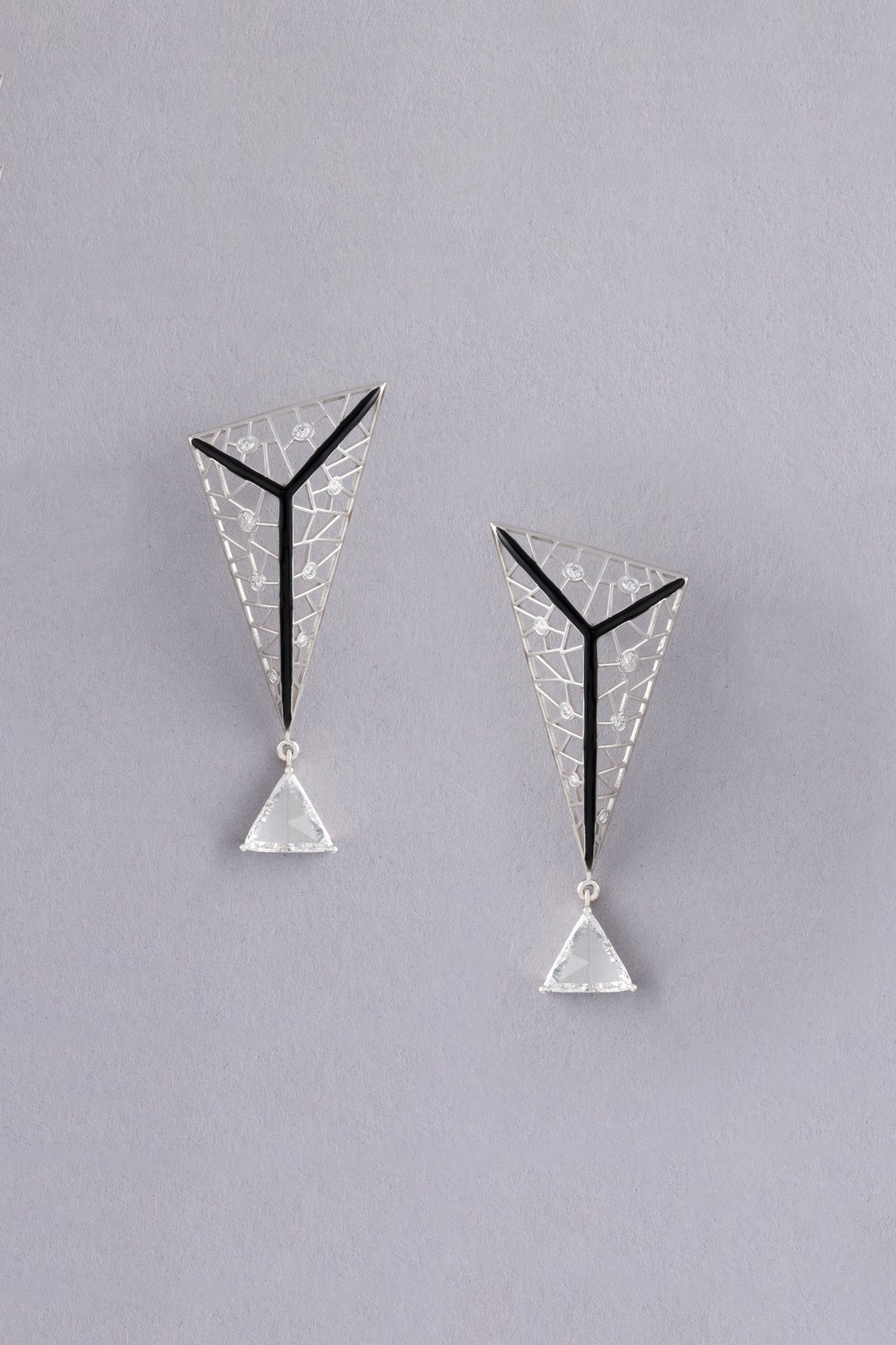 PRISM Earrings, White Gold, Rose-cut Diamonds and Ceramic Enamel