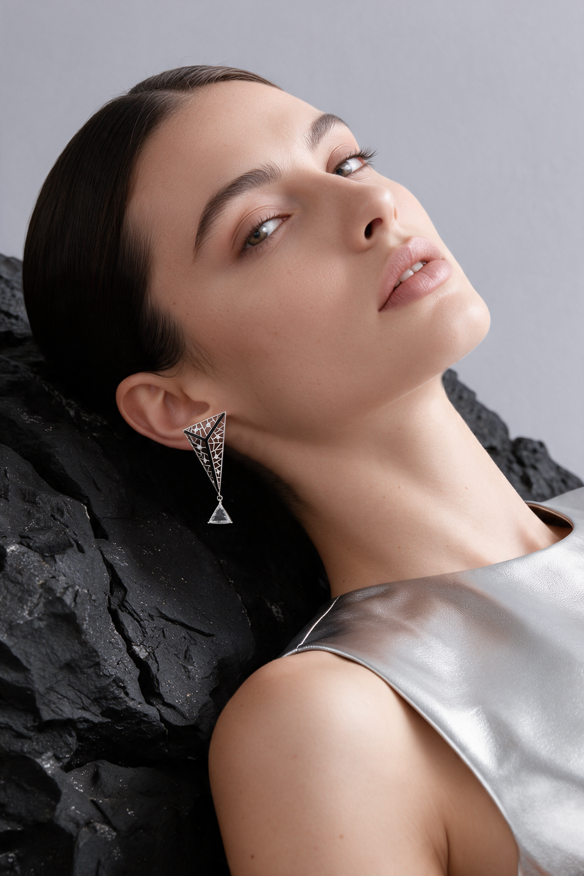 PRISM Earrings, White Gold, Rose-cut Diamonds and Ceramic Enamel