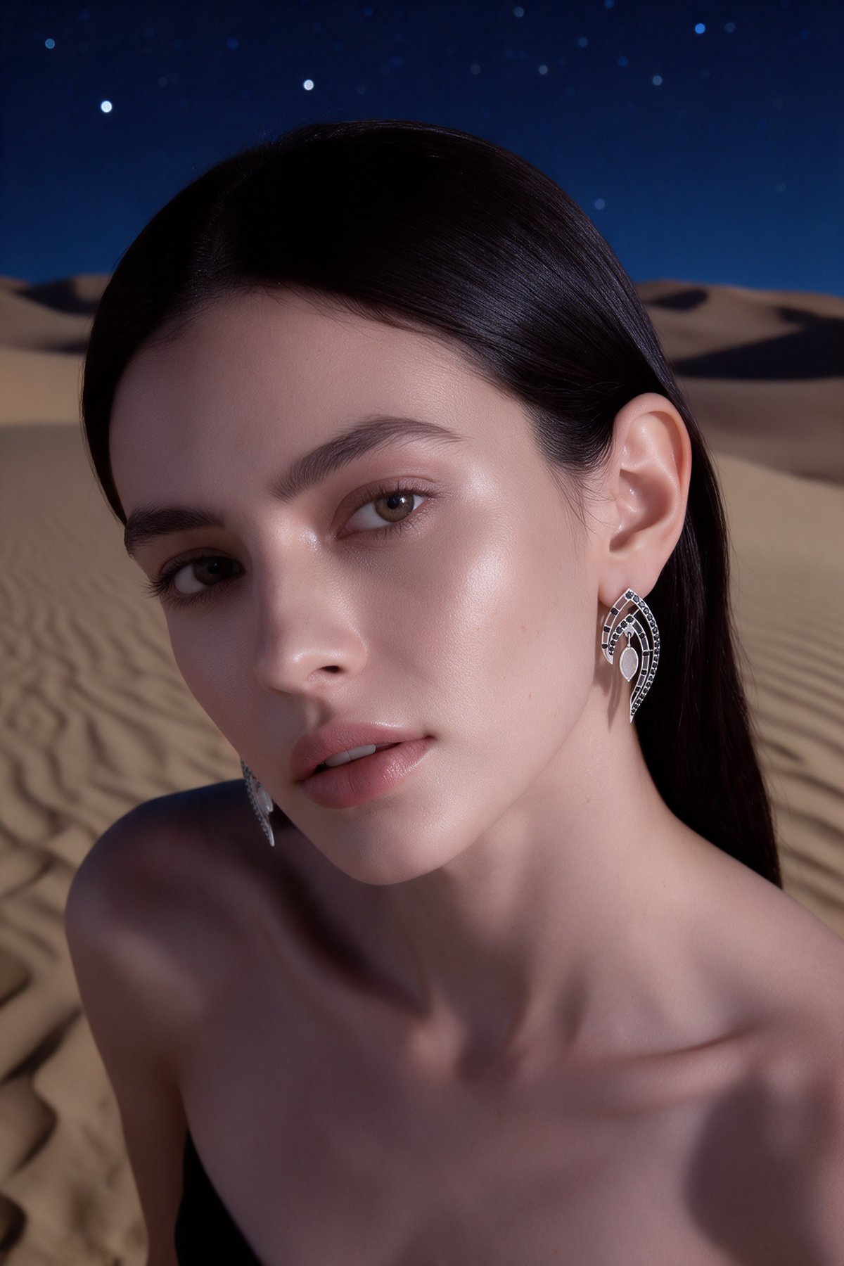 Flame Earrings, White Gold, Rose-cut Diamonds and Ceramic Enamel