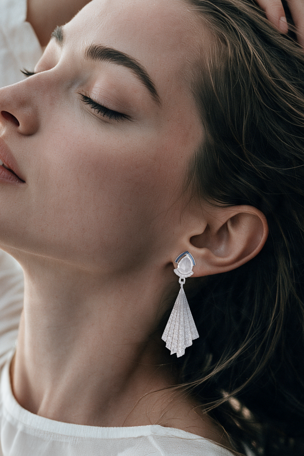 PRISM Drop Earrings, White Gold, Rose-cut Diamonds and Ceramic Enamel