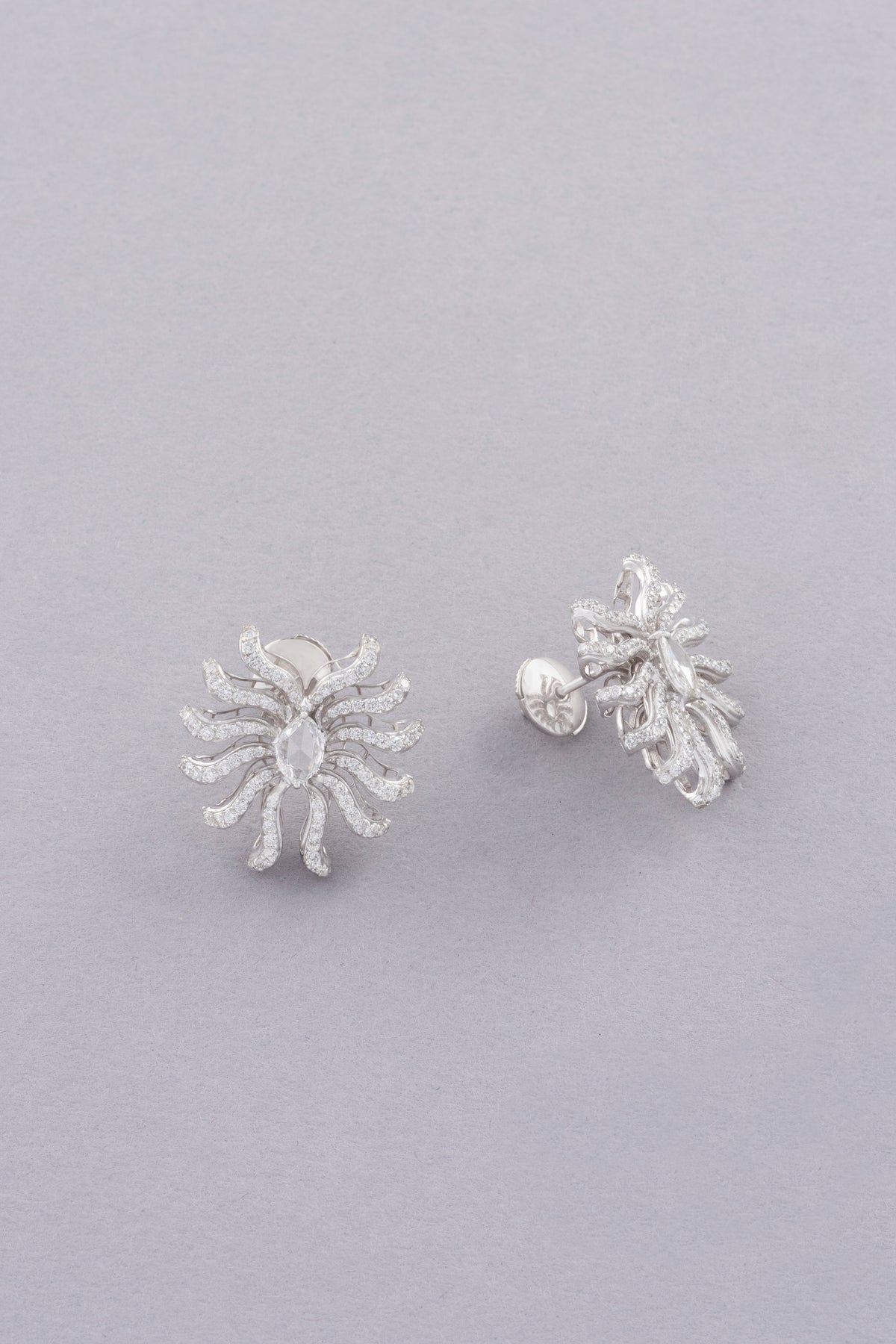 Sunburst Earrings, White Gold, Rose-cut Diamonds