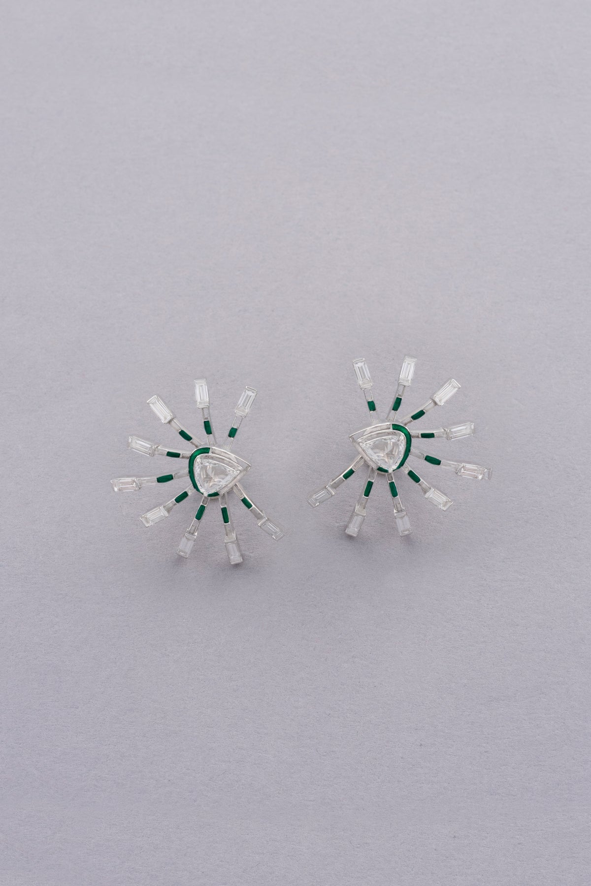 PRISM Sunburst Earrings, White Gold, Rose-cut Diamonds and Ceramic Enamel