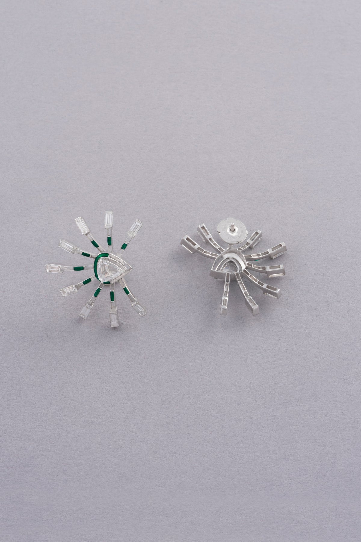 PRISM Sunburst Earrings, White Gold, Rose-cut Diamonds and Ceramic Enamel