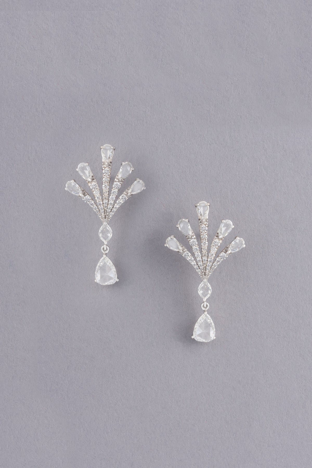 Fan Earrings, White Gold, Rose-cut Diamonds