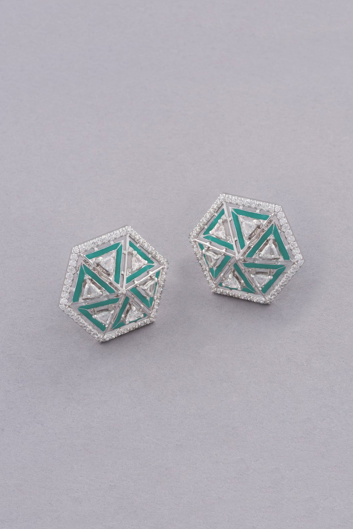 PRISM Facet Earrings, White Gold, Rose-cut Diamonds and Ceramic Enamel