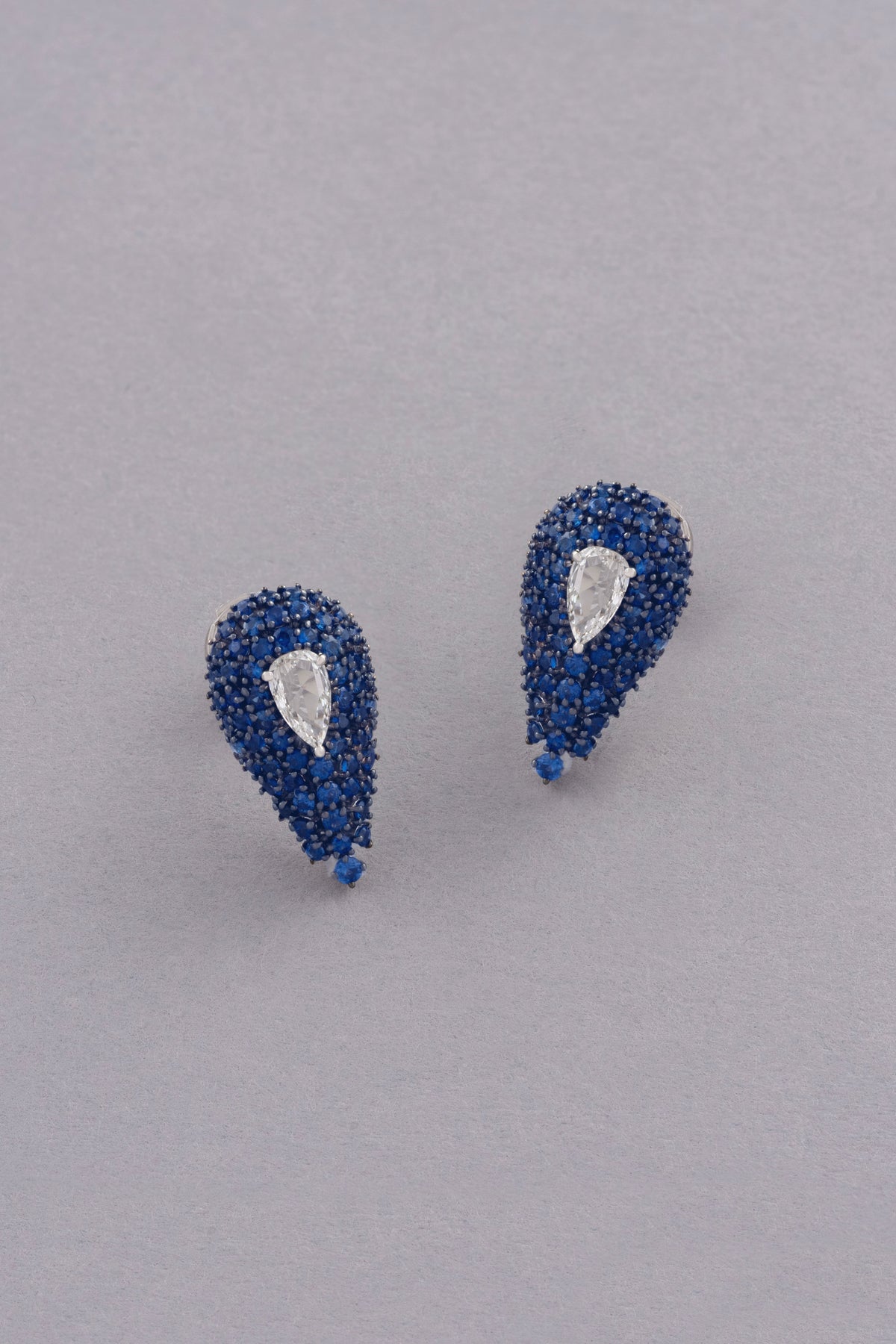 DEW Cascade Earrings, White Gold, Rose-cut Diamonds and Blue Sapphires