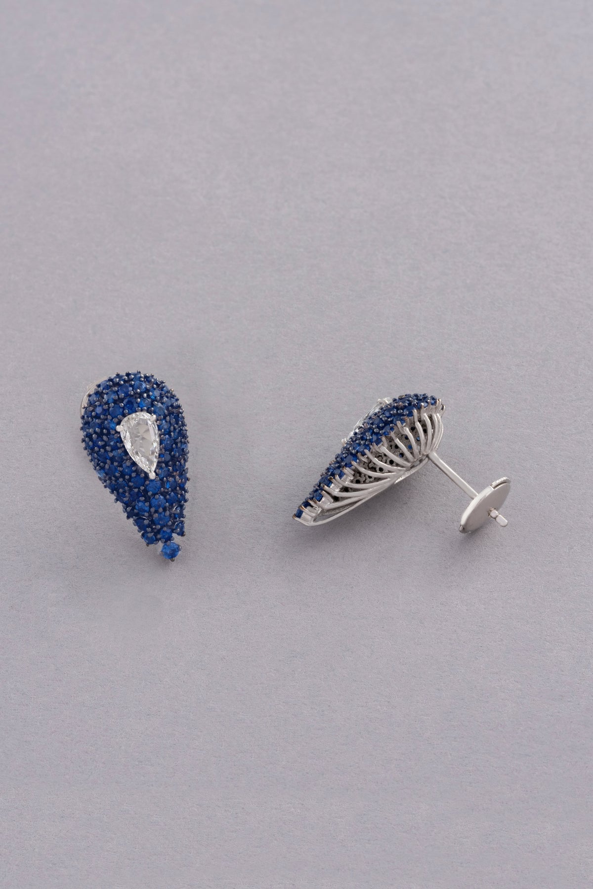 DEW Cascade Earrings, White Gold, Rose-cut Diamonds and Blue Sapphires