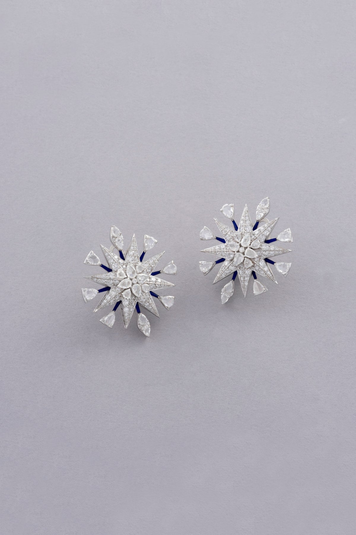 NOVA Radiant Burst Earrings, White Gold, Rose-cut Diamonds and Ceramic Enamel