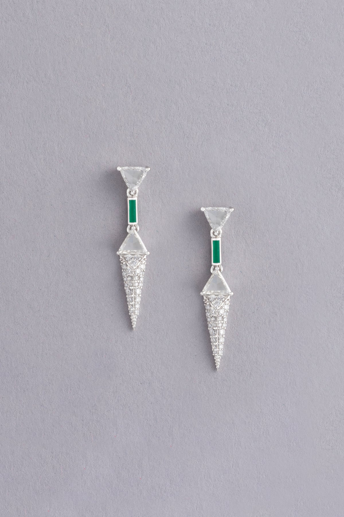 LINK Triangle Earrings, White Gold, Rose-cut Diamonds and Ceramic Enamel