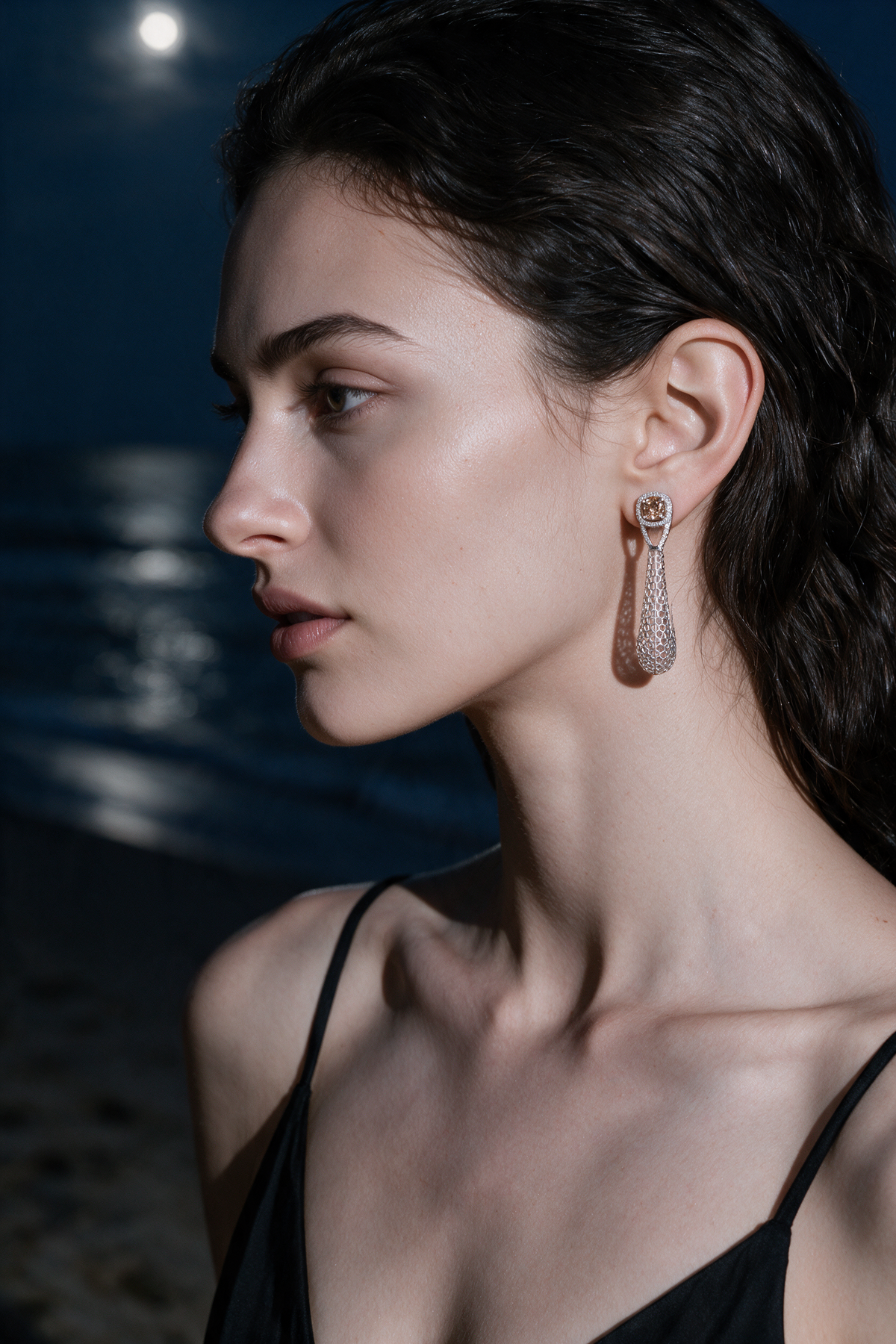 Honeycomb Drop Earrings, White Gold, Rose-cut Diamonds