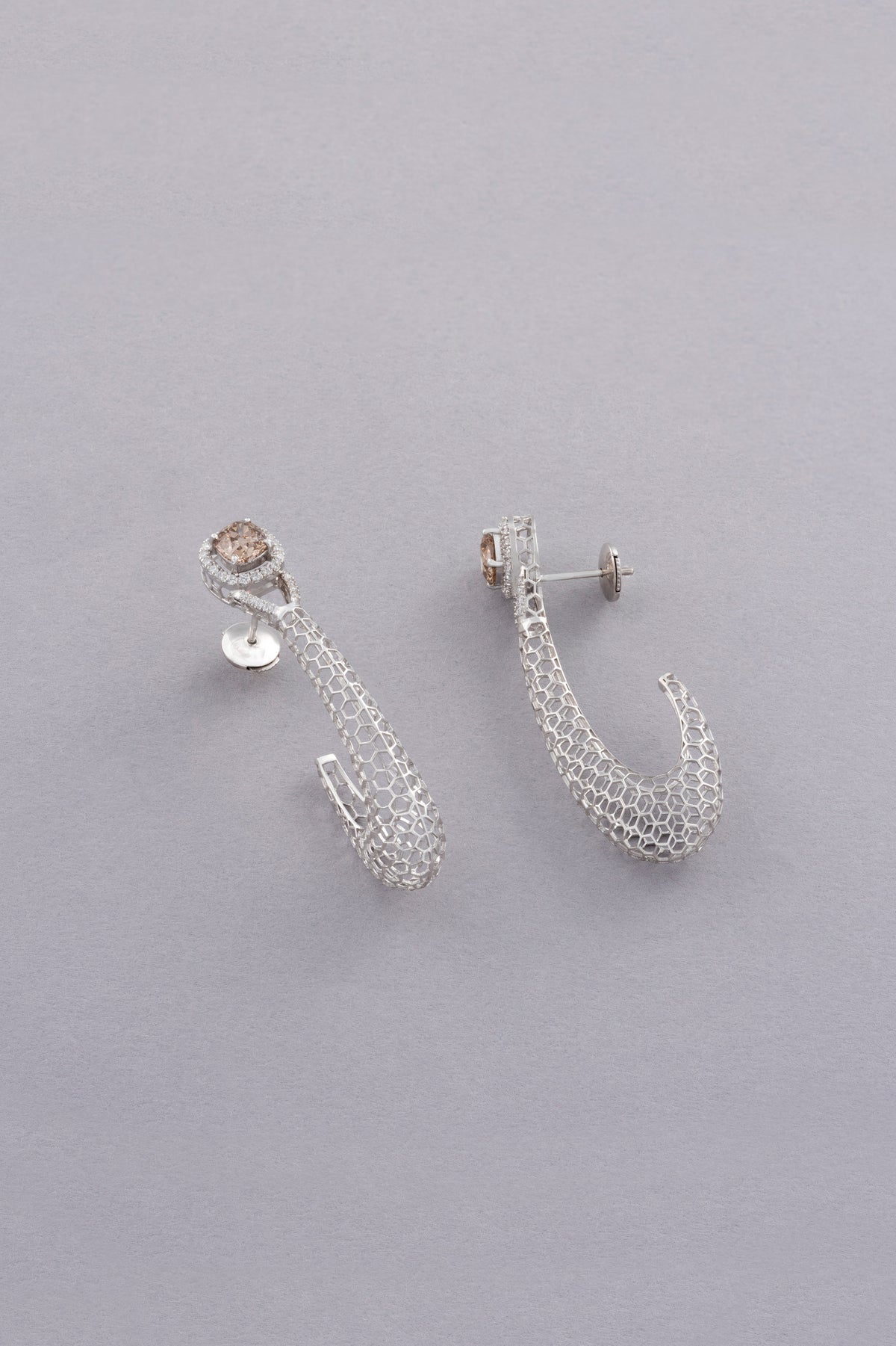 Honeycomb Drop Earrings, White Gold, Rose-cut Diamonds