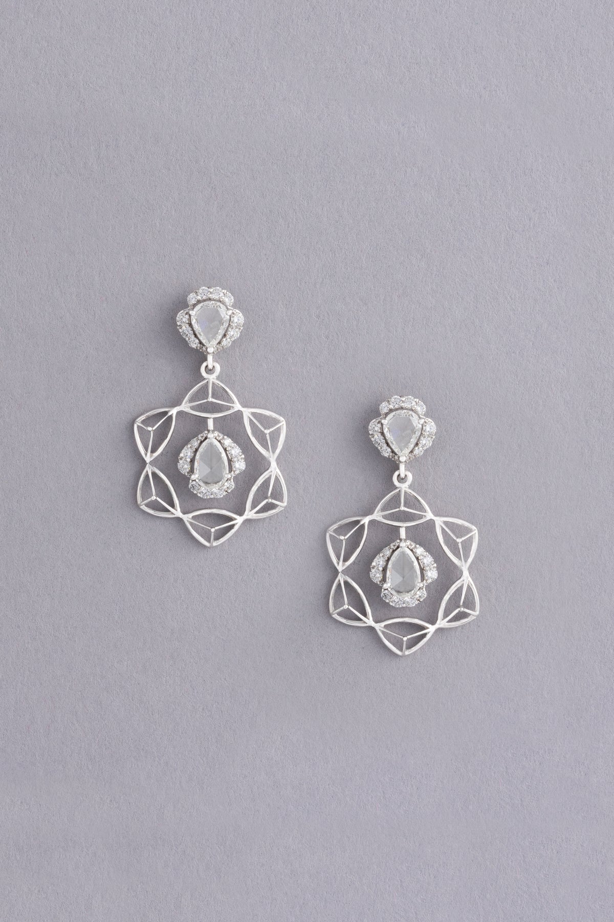 Trinity Knot Earrings, White Gold, Rose-cut Diamonds