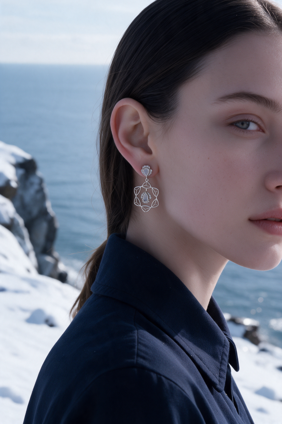 Trinity Knot Earrings, White Gold, Rose-cut Diamonds