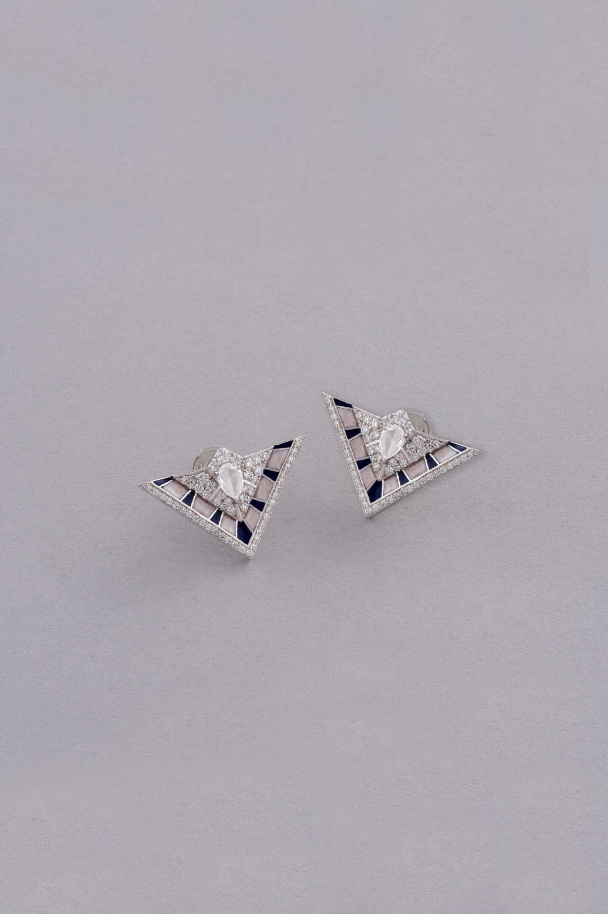 PRISM Chevron Earrings, White Gold, Rose-cut Diamonds and Ceramic Enamel