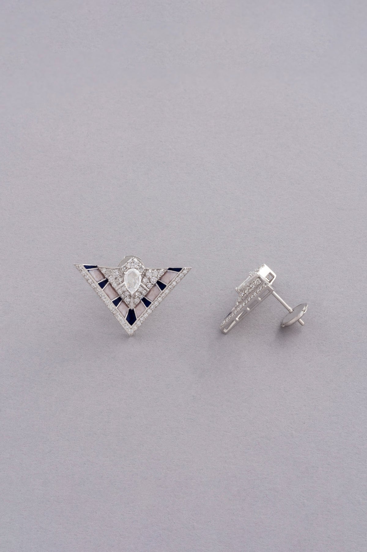 PRISM Chevron Earrings, White Gold, Rose-cut Diamonds and Ceramic Enamel