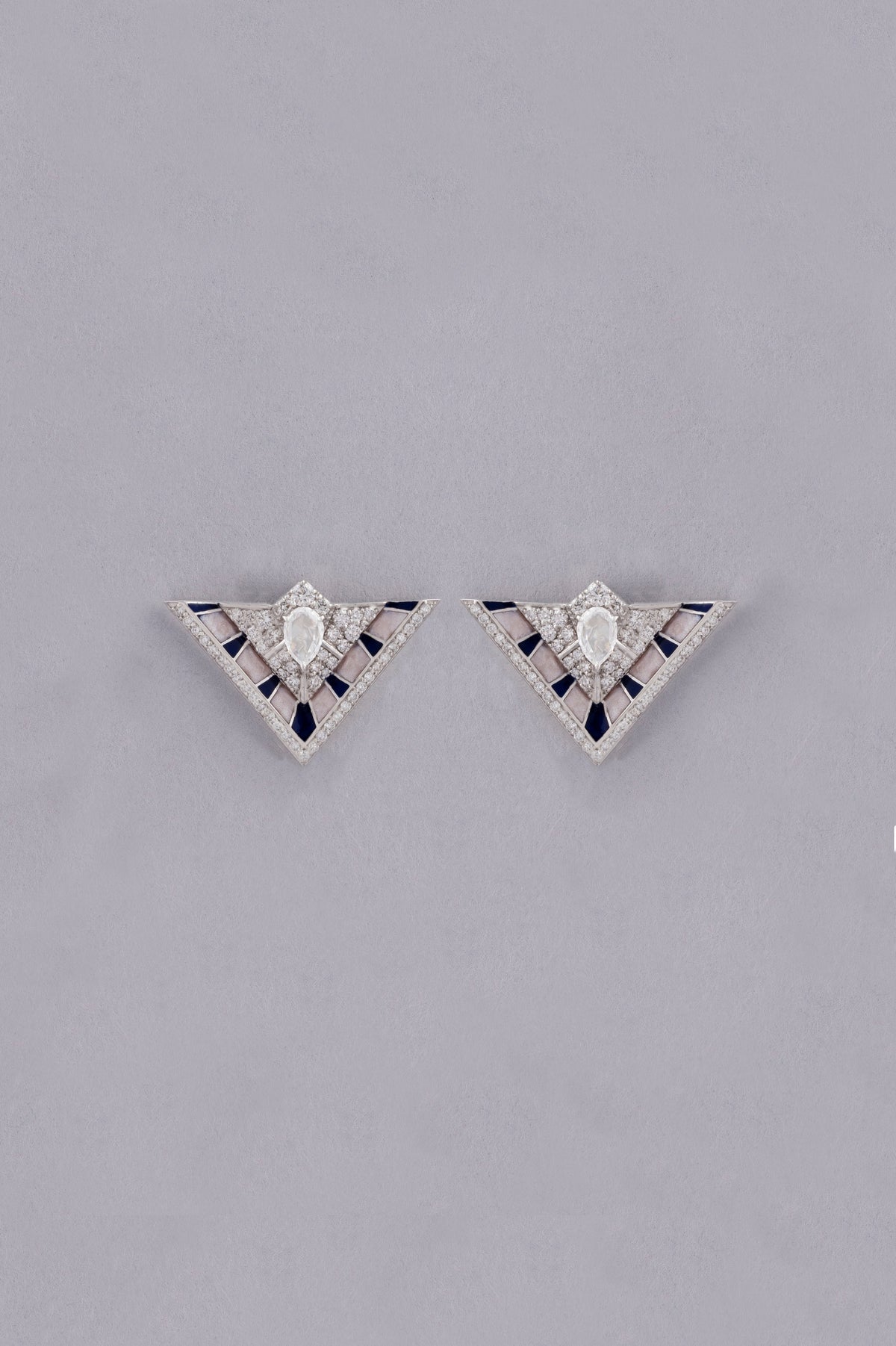 PRISM Chevron Earrings, White Gold, Rose-cut Diamonds and Ceramic Enamel