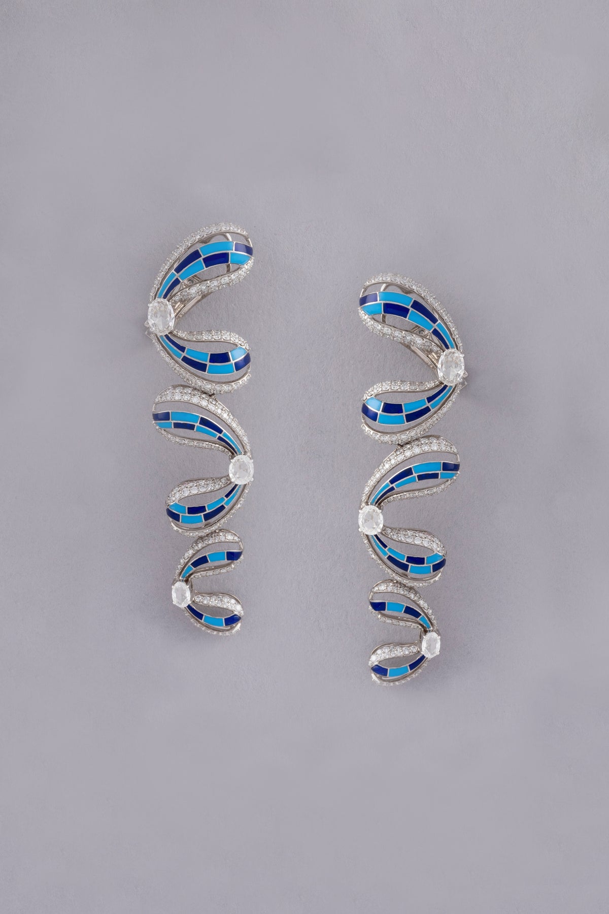 FLUTTER Butterfly Cascade Earrings, White Gold, Rose-cut Diamonds and Ceramic Enamel