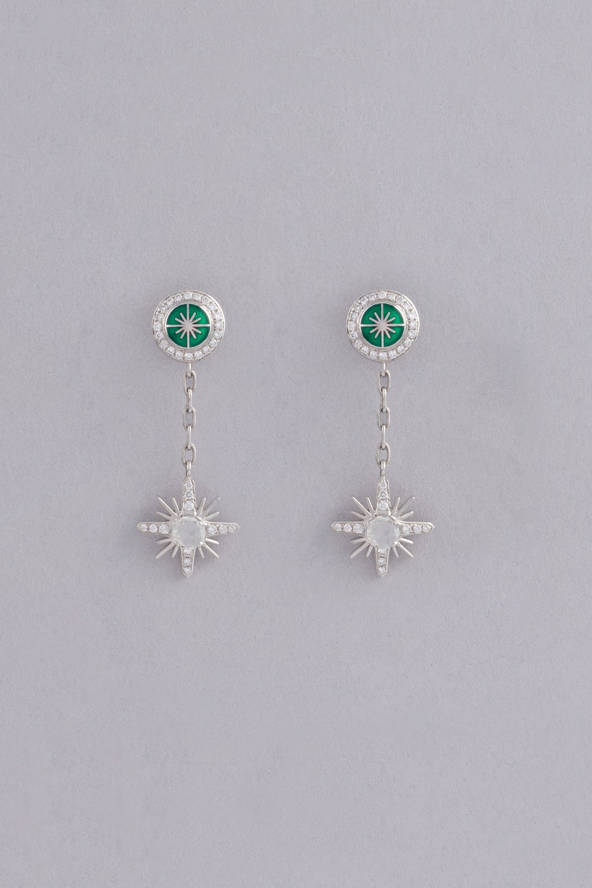 CROWN Medallion Earrings, White Gold, Rose-cut Diamonds and Ceramic Enamel