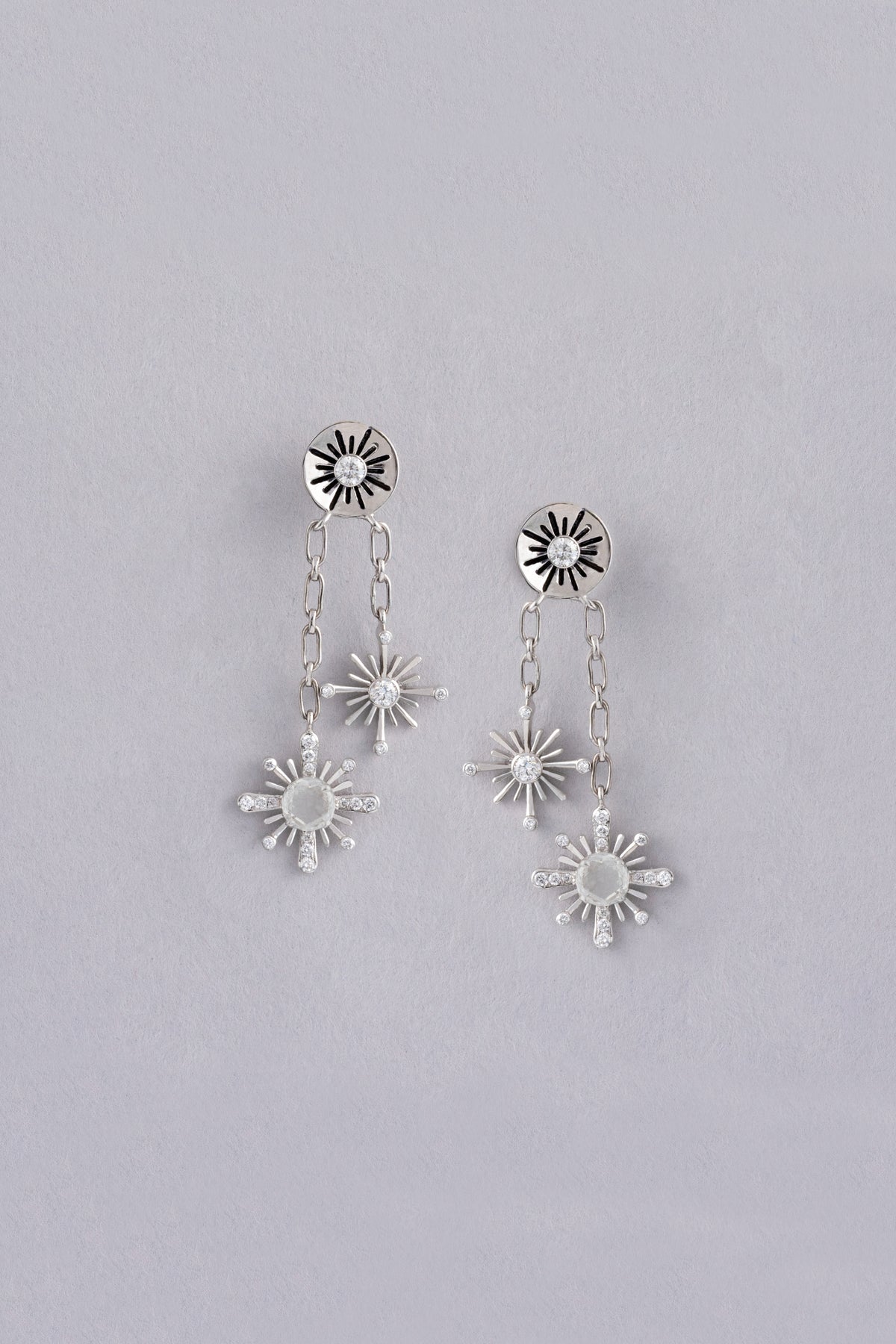CROWN Cascade Earrings, White Gold, Rose-cut Diamonds