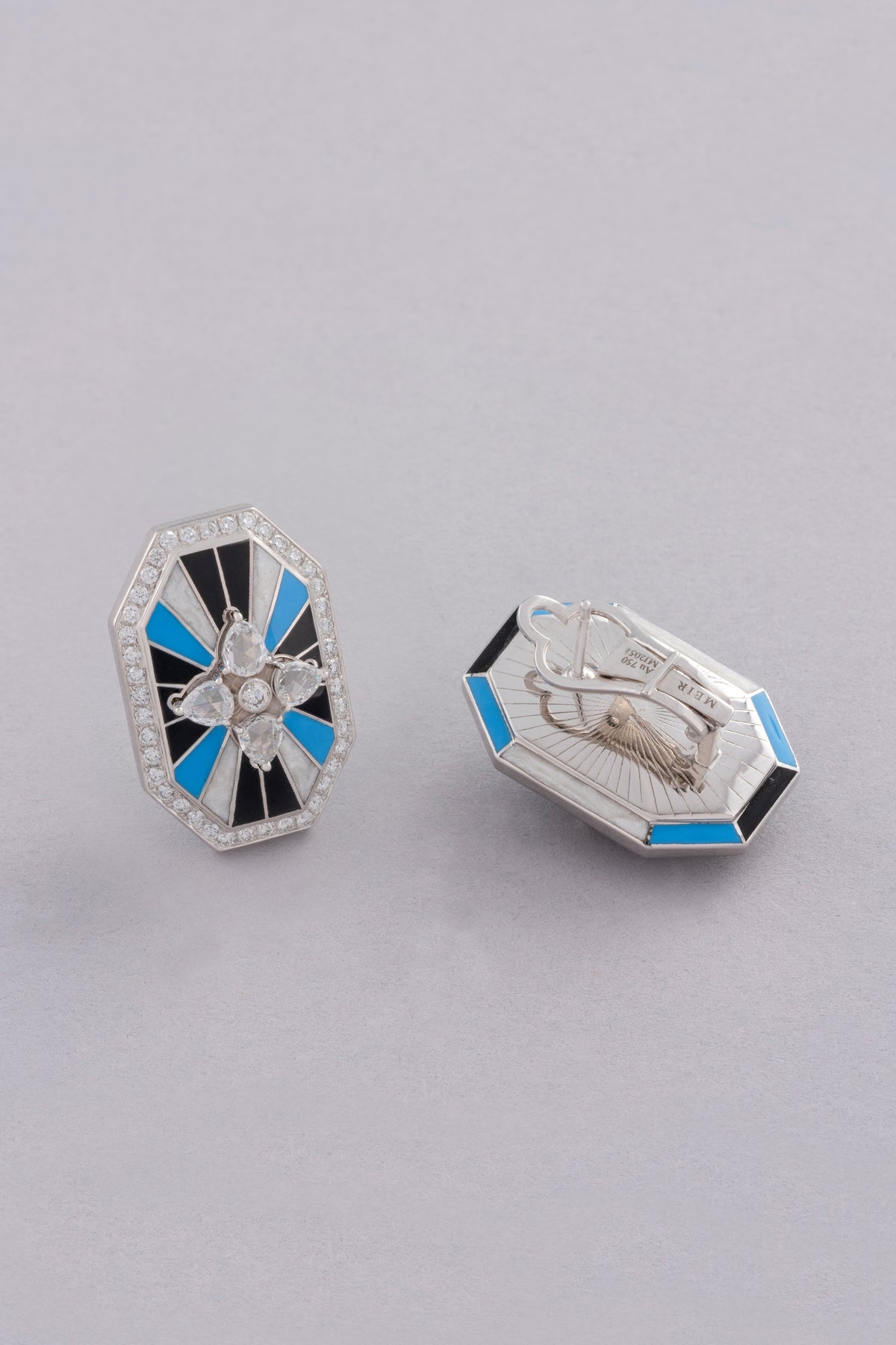 LINK Octagon Earrings, White Gold, Rose-cut Diamonds and Ceramic Enamel