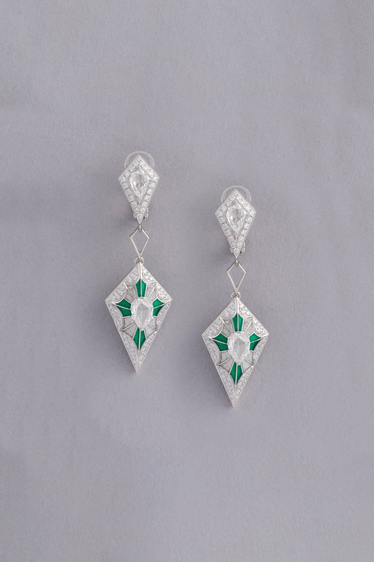 PRISM Kite Earrings, White Gold, Rose-cut Diamonds and Ceramic Enamel
