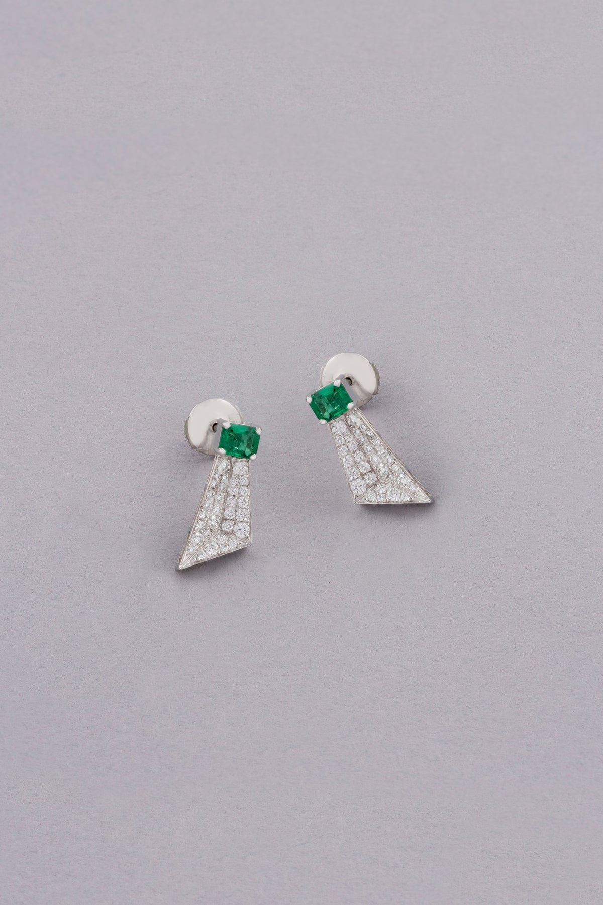 PRISM Emerald-Cut Earrings, White Gold, Brilliant-cut Diamonds and Emeralds