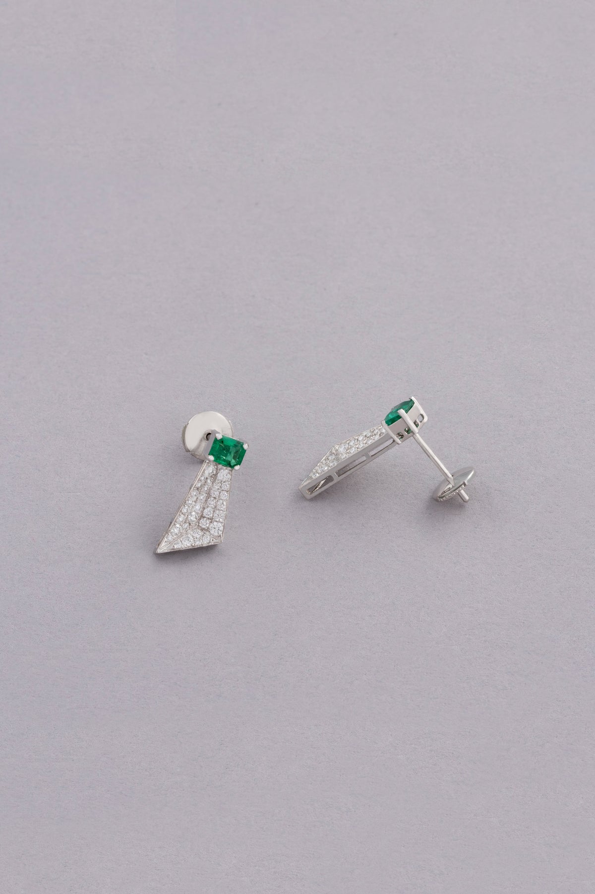 PRISM Emerald-Cut Earrings, White Gold, Brilliant-cut Diamonds and Emeralds