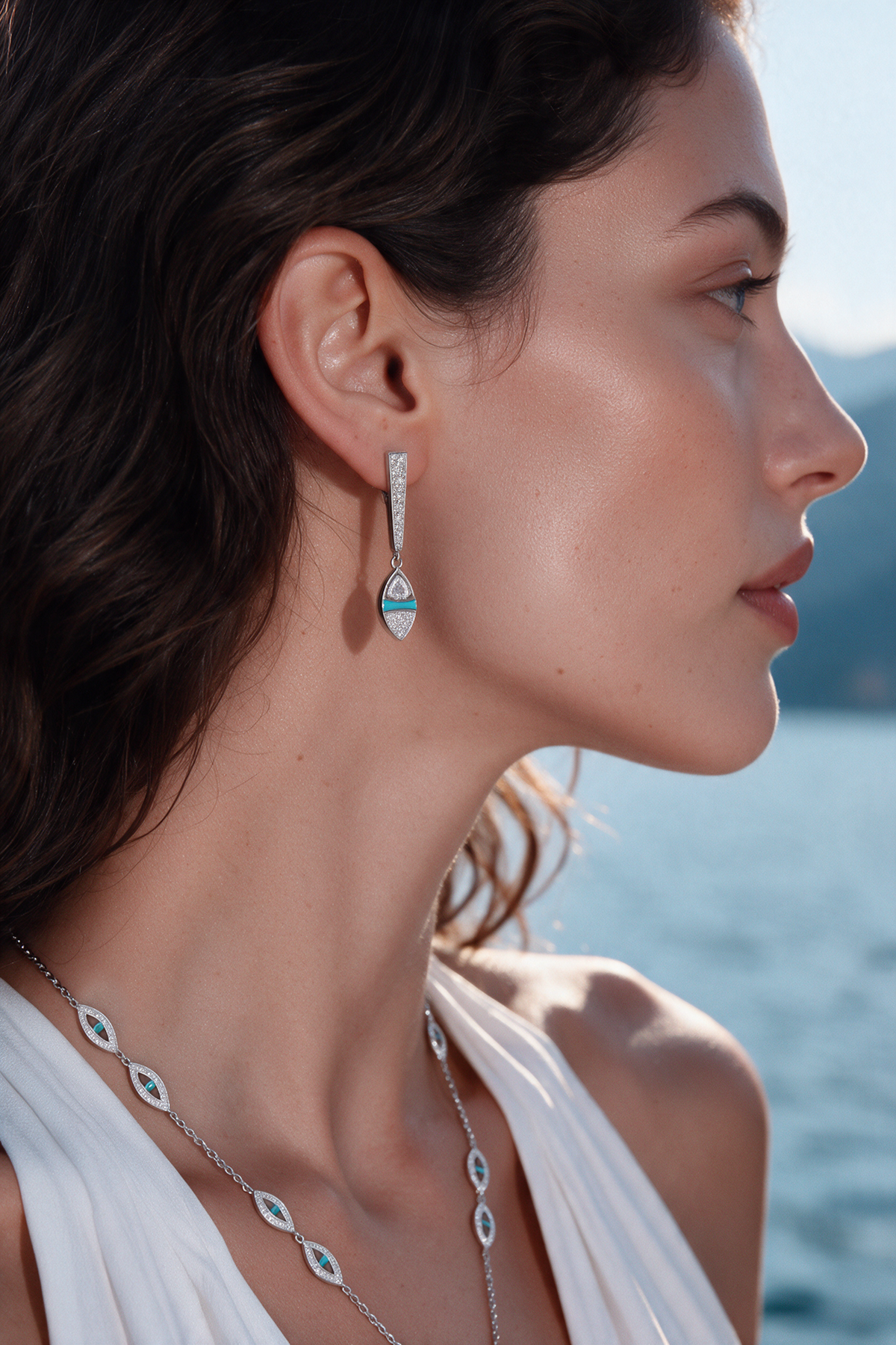 DEW Ripple Earrings, White Gold, Rose-cut Diamonds and Ceramic Enamel