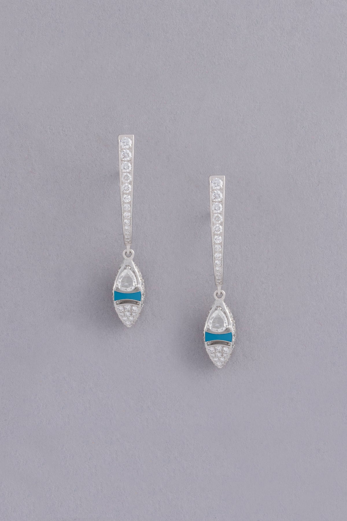 DEW Lagoon Earrings, White Gold, Rose-cut Diamonds and Ceramic Enamel
